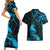 New Zealand Tui Bird Couples Matching Short Sleeve Bodycon Dress and Hawaiian Shirt Aotearoa Maori Pattern - Blue