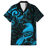 New Zealand Tui Bird Family Matching Long Sleeve Bodycon Dress and Hawaiian Shirt Aotearoa Maori Pattern - Blue LT14 Dad's Shirt - Short Sleeve Blue - Polynesian Pride