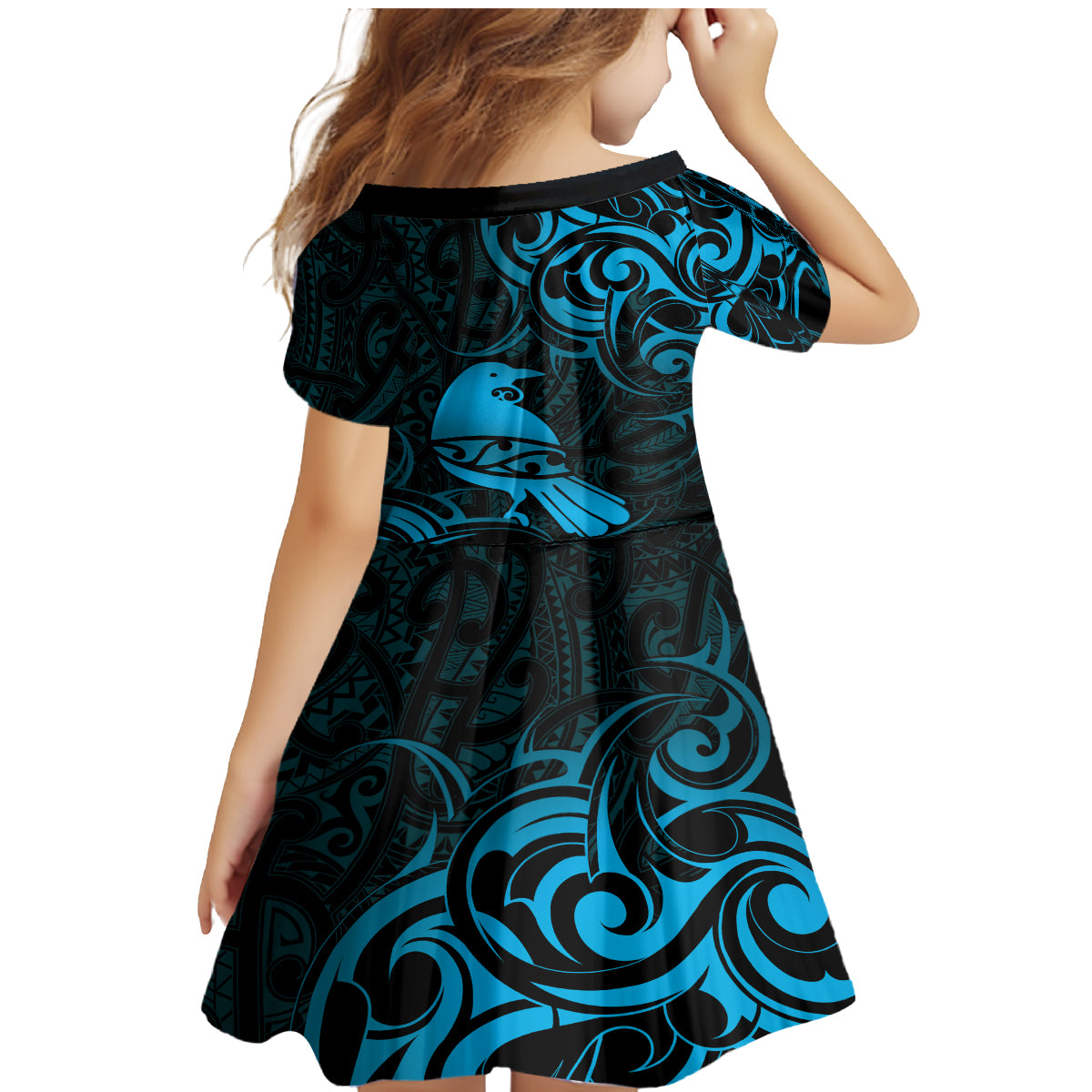New Zealand Tui Bird Family Matching Mermaid Dress and Hawaiian Shirt Aotearoa Maori Pattern - Blue LT14 - Polynesian Pride
