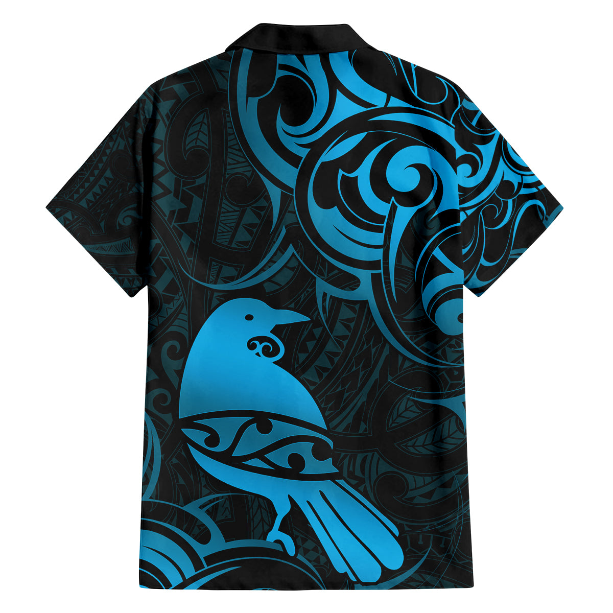 New Zealand Tui Bird Family Matching Puletasi and Hawaiian Shirt Aotearoa Maori Pattern - Blue LT14 - Polynesian Pride