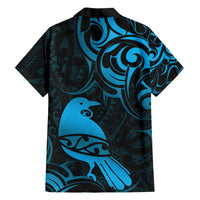 New Zealand Tui Bird Family Matching Puletasi and Hawaiian Shirt Aotearoa Maori Pattern - Blue LT14 - Polynesian Pride