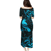New Zealand Tui Bird Family Matching Puletasi and Hawaiian Shirt Aotearoa Maori Pattern - Blue LT14 - Polynesian Pride
