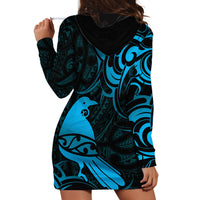 New Zealand Tui Bird Hoodie Dress Aotearoa Maori Pattern - Blue LT14 - Polynesian Pride