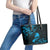 New Zealand Tui Bird Leather Tote Bag Aotearoa Maori Pattern - Blue