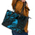 New Zealand Tui Bird Leather Tote Bag Aotearoa Maori Pattern - Blue