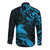 New Zealand Tui Bird Long Sleeve Button Shirt Aotearoa Maori Pattern - Blue