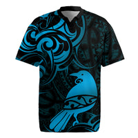 New Zealand Tui Bird Rugby Jersey Aotearoa Maori Pattern - Blue