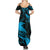 New Zealand Tui Bird Summer Maxi Dress Aotearoa Maori Pattern - Blue