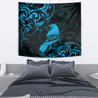 New Zealand Tui Bird Tapestry Aotearoa Maori Pattern - Blue