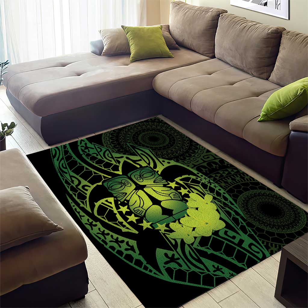 Kia Orana Kuki Airani Area Rug Cook Islands Tangaroa God Tatau Green