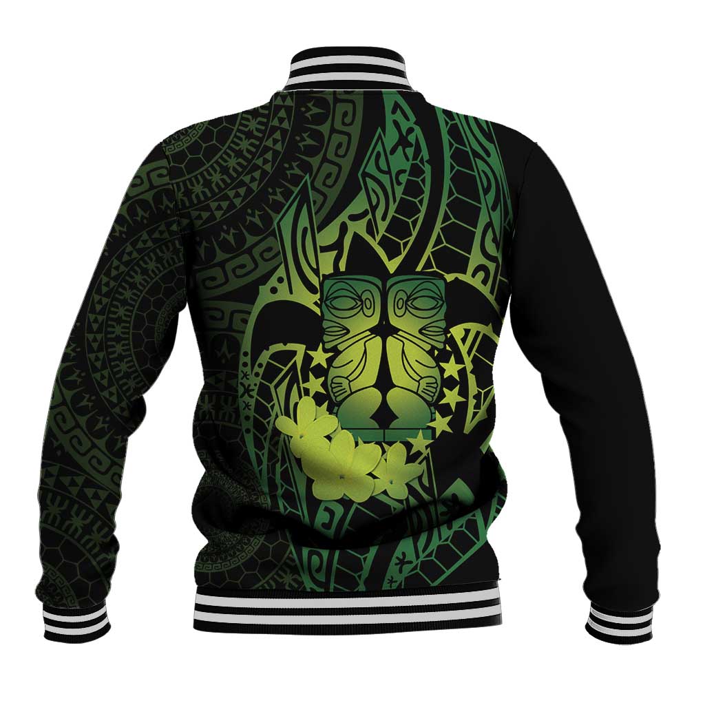 Kia Orana Kuki Airani Baseball Jacket Cook Islands Tangaroa God Tatau Green