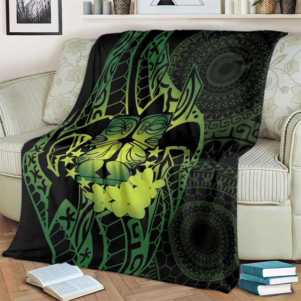 Kia Orana Kuki Airani Blanket Cook Islands Tangaroa God Tatau Green