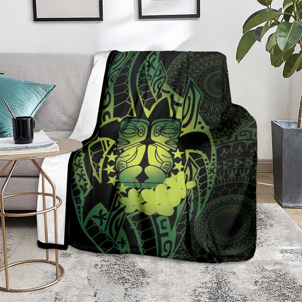 Kia Orana Kuki Airani Blanket Cook Islands Tangaroa God Tatau Green