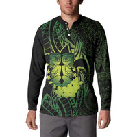Kia Orana Kuki Airani Button Sweatshirt Cook Islands Tangaroa God Tatau Green