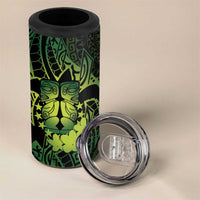 Kia Orana Kuki Airani 4 in 1 Can Cooler Tumbler Cook Islands Tangaroa God Tatau Green