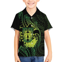 Kia Orana Kuki Airani Family Matching Long Sleeve Bodycon Dress and Hawaiian Shirt Cook Islands Tangaroa God Tatau Green