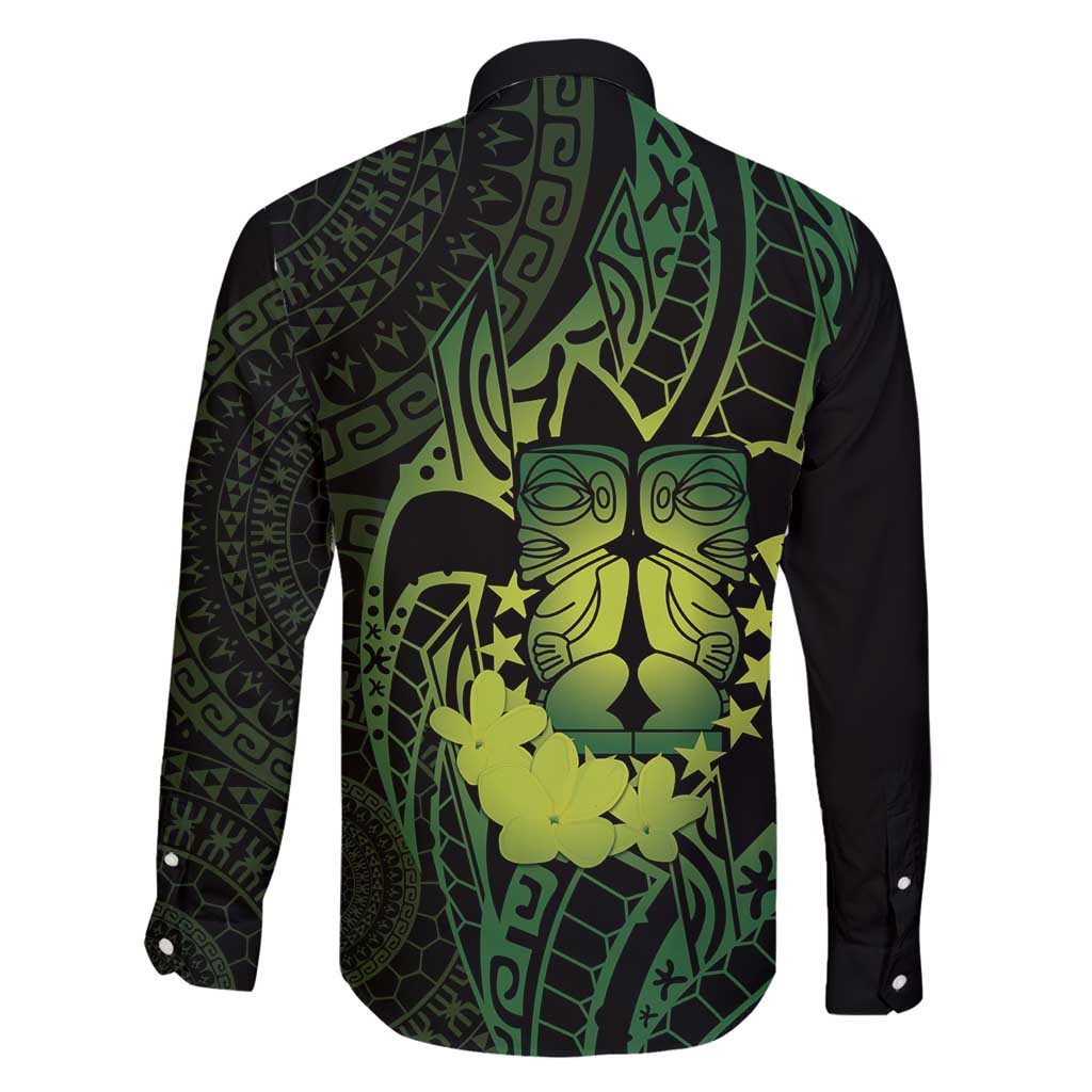 Kia Orana Kuki Airani Family Matching Off Shoulder Short Dress and Hawaiian Shirt Cook Islands Tangaroa God Tatau Green