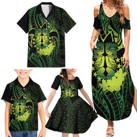 Kia Orana Kuki Airani Family Matching Summer Maxi Dress and Hawaiian Shirt Cook Islands Tangaroa God Tatau Green