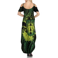 Kia Orana Kuki Airani Family Matching Summer Maxi Dress and Hawaiian Shirt Cook Islands Tangaroa God Tatau Green
