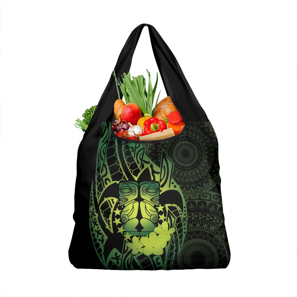Kia Orana Kuki Airani Grocery Bag Cook Islands Tangaroa God Tatau Green