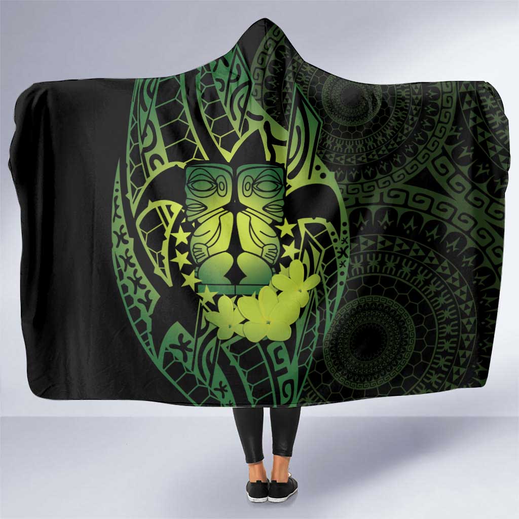 Kia Orana Kuki Airani Hooded Blanket Cook Islands Tangaroa God Tatau Green