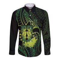 Kia Orana Kuki Airani Long Sleeve Button Shirt Cook Islands Tangaroa God Tatau Green