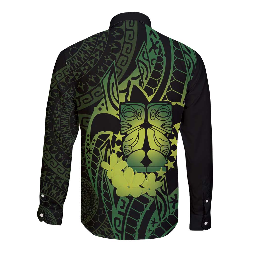 Kia Orana Kuki Airani Long Sleeve Button Shirt Cook Islands Tangaroa God Tatau Green
