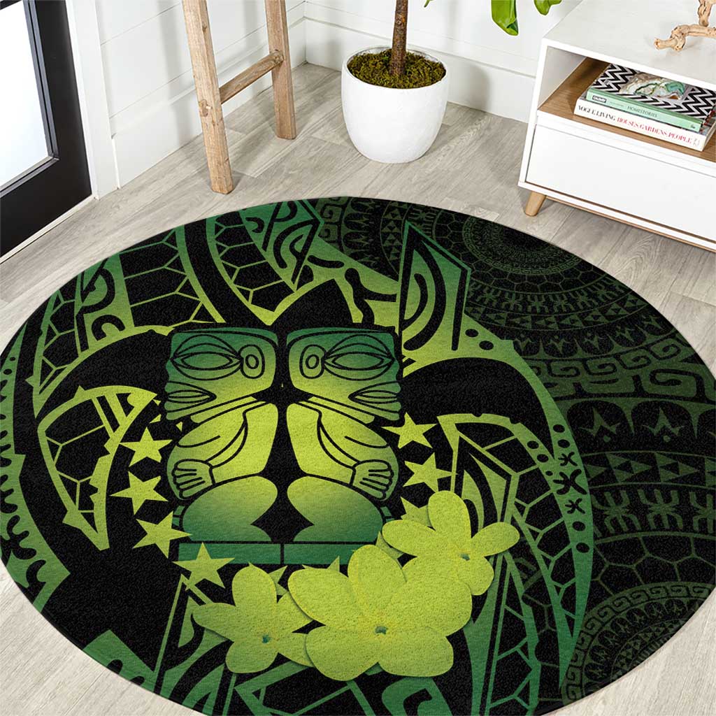 Kia Orana Kuki Airani Round Carpet Cook Islands Tangaroa God Tatau Green