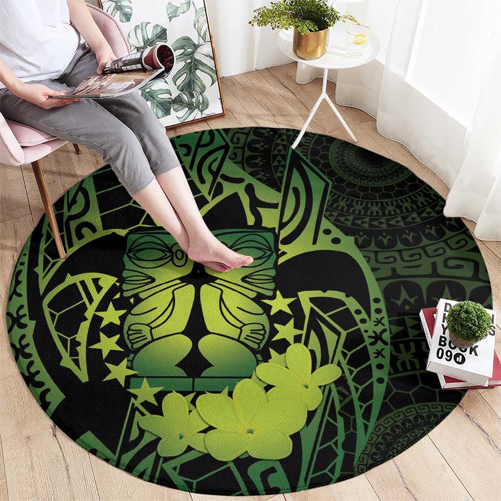 Kia Orana Kuki Airani Round Carpet Cook Islands Tangaroa God Tatau Green