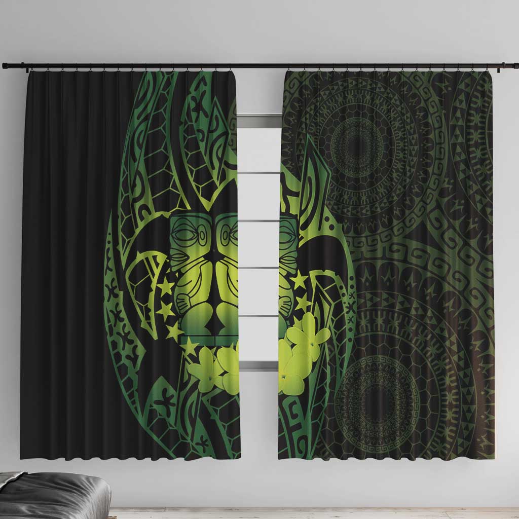 Kia Orana Kuki Airani Window Curtain Cook Islands Tangaroa God Tatau Green