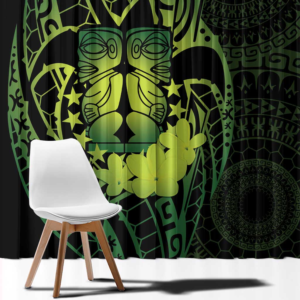 Kia Orana Kuki Airani Window Curtain Cook Islands Tangaroa God Tatau Green