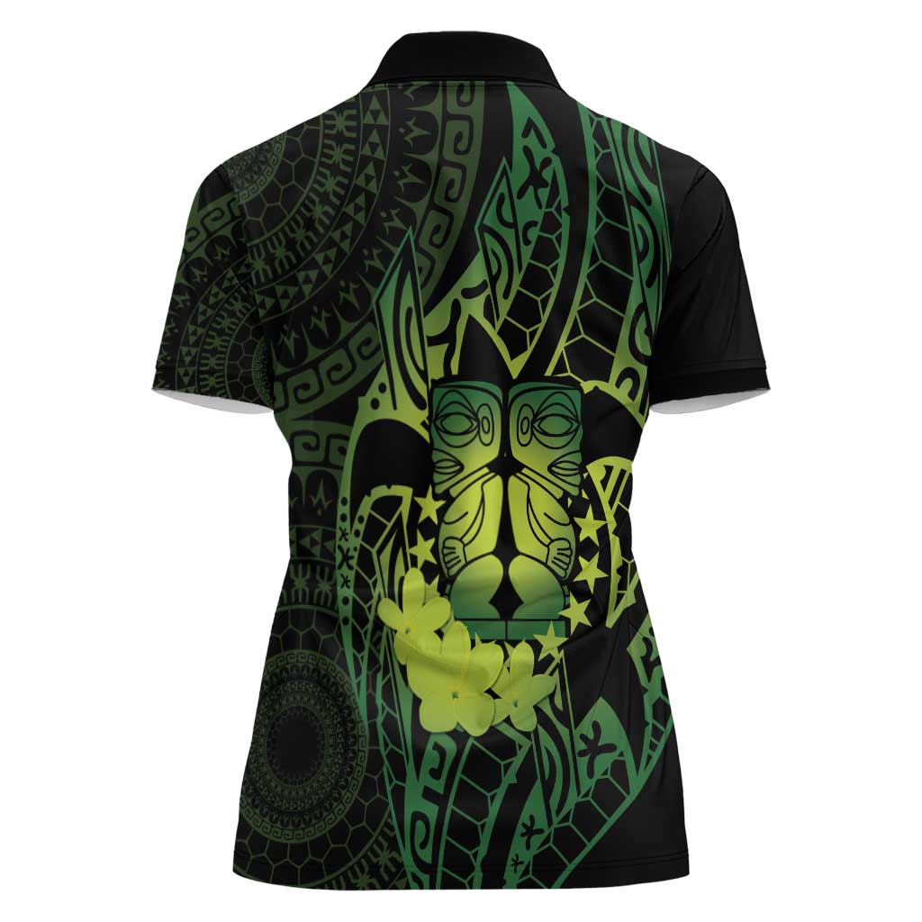 Kia Orana Kuki Airani Women Polo Shirt Cook Islands Tangaroa God Tatau Green