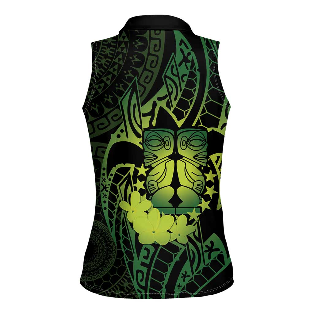 Kia Orana Kuki Airani Women Sleeveless Polo Shirt Cook Islands Tangaroa God Tatau Green