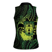 Kia Orana Kuki Airani Women Sleeveless Polo Shirt Cook Islands Tangaroa God Tatau Green