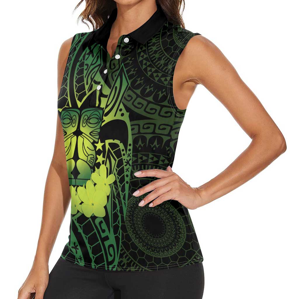 Kia Orana Kuki Airani Women Sleeveless Polo Shirt Cook Islands Tangaroa God Tatau Green