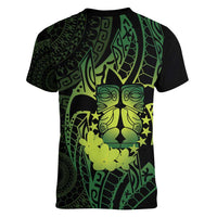 Kia Orana Kuki Airani Women V-Neck T-Shirt Cook Islands Tangaroa God Tatau Green
