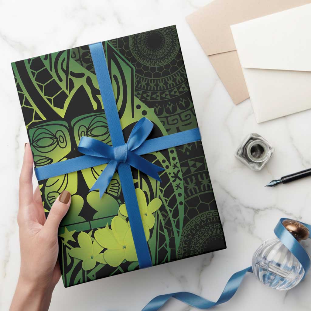 Kia Orana Kuki Airani Wrapping Paper Cook Islands Tangaroa God Tatau Green - Polynesian Pride