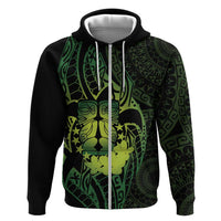 Kia Orana Kuki Airani Zip Hoodie Cook Islands Tangaroa God Tatau Green