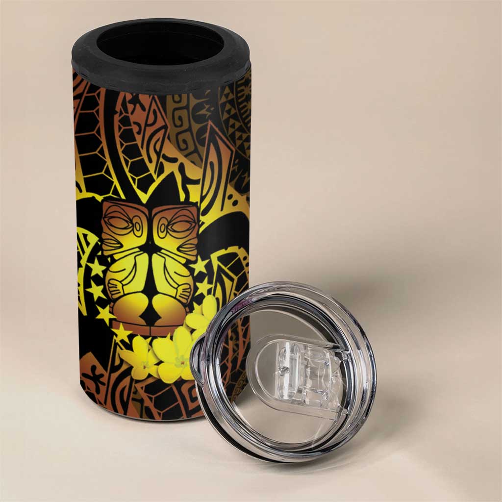 Kia Orana Kuki Airani 4 in 1 Can Cooler Tumbler Cook Islands Tangaroa God Tatau Gold