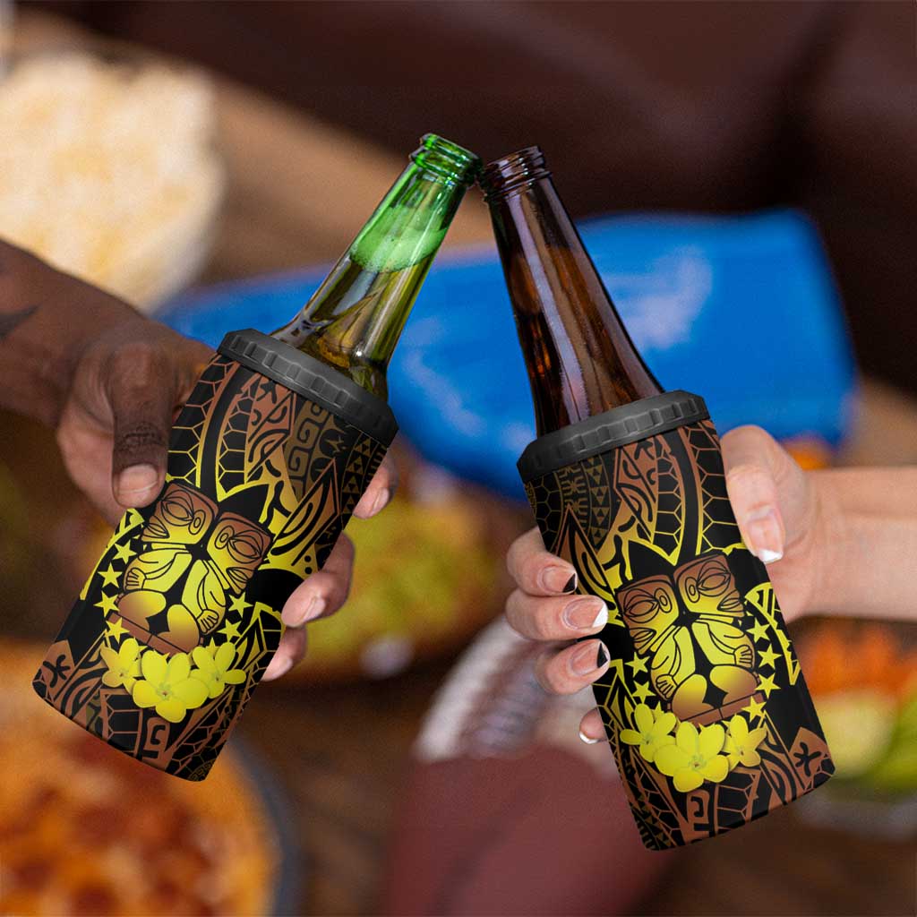 Kia Orana Kuki Airani 4 in 1 Can Cooler Tumbler Cook Islands Tangaroa God Tatau Gold