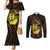Kia Orana Kuki Airani Couples Matching Mermaid Dress and Long Sleeve Button Shirt Cook Islands Tangaroa God Tatau Gold