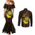 Kia Orana Kuki Airani Couples Matching Mermaid Dress and Long Sleeve Button Shirt Cook Islands Tangaroa God Tatau Gold