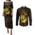 Kia Orana Kuki Airani Couples Matching Puletasi and Long Sleeve Button Shirt Cook Islands Tangaroa God Tatau Gold