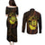 Kia Orana Kuki Airani Couples Matching Puletasi and Long Sleeve Button Shirt Cook Islands Tangaroa God Tatau Gold