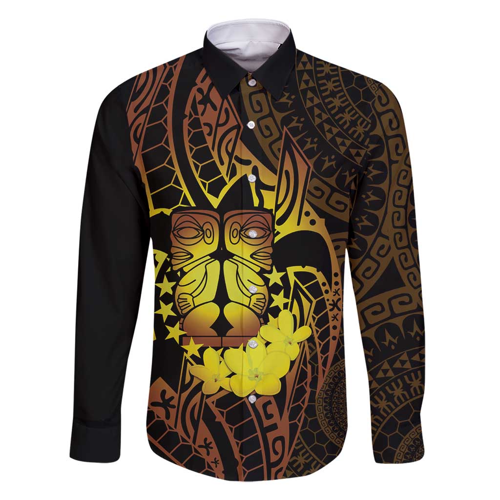 Kia Orana Kuki Airani Family Matching Long Sleeve Bodycon Dress and Hawaiian Shirt Cook Islands Tangaroa God Tatau Gold