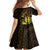 Kia Orana Kuki Airani Family Matching Off Shoulder Short Dress and Hawaiian Shirt Cook Islands Tangaroa God Tatau Gold