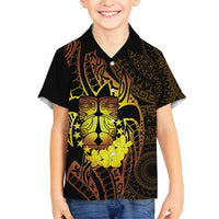 Kia Orana Kuki Airani Family Matching Off Shoulder Short Dress and Hawaiian Shirt Cook Islands Tangaroa God Tatau Gold