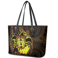 Kia Orana Kuki Airani Leather Tote Bag Cook Islands Tangaroa God Tatau Gold