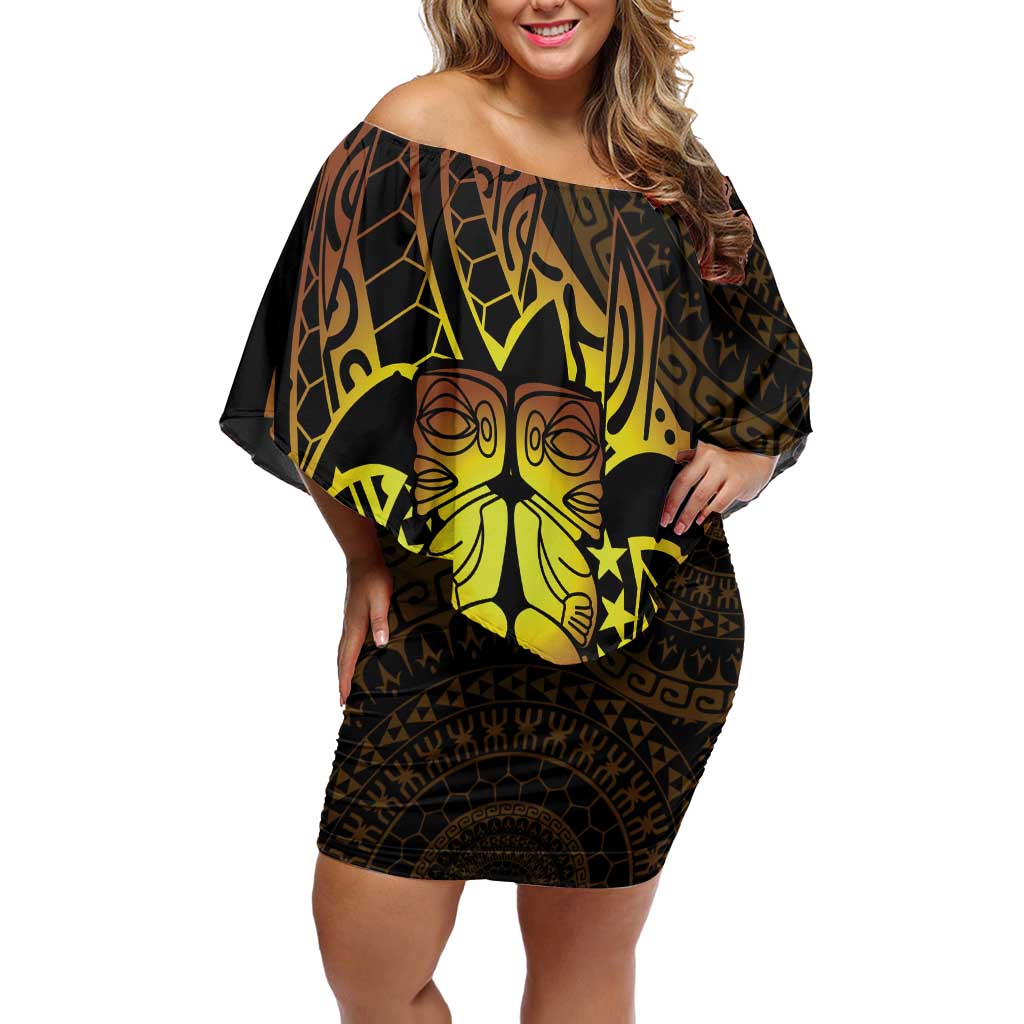 Kia Orana Kuki Airani Off Shoulder Short Dress Cook Islands Tangaroa God Tatau Gold