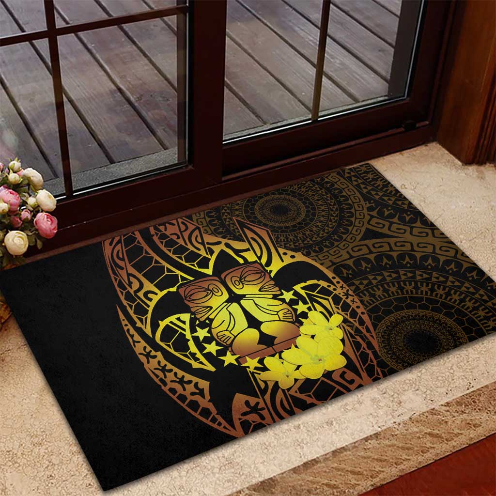 Kia Orana Kuki Airani Rubber Doormat Cook Islands Tangaroa God Tatau Gold